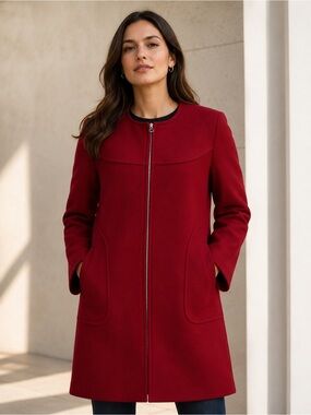 Zara deep red front full zip peacoat Sz M